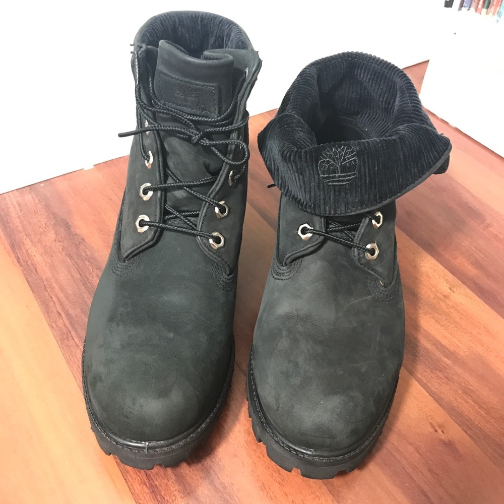 Timberland Roll Top Cord Men’s 7 Boot Suede Black Corduroy